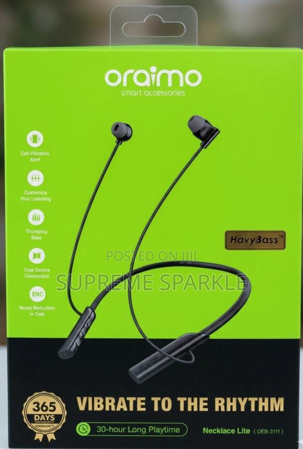 Oraimo Necklace Lite Wireless Earphones - 30h Playtime Havybass