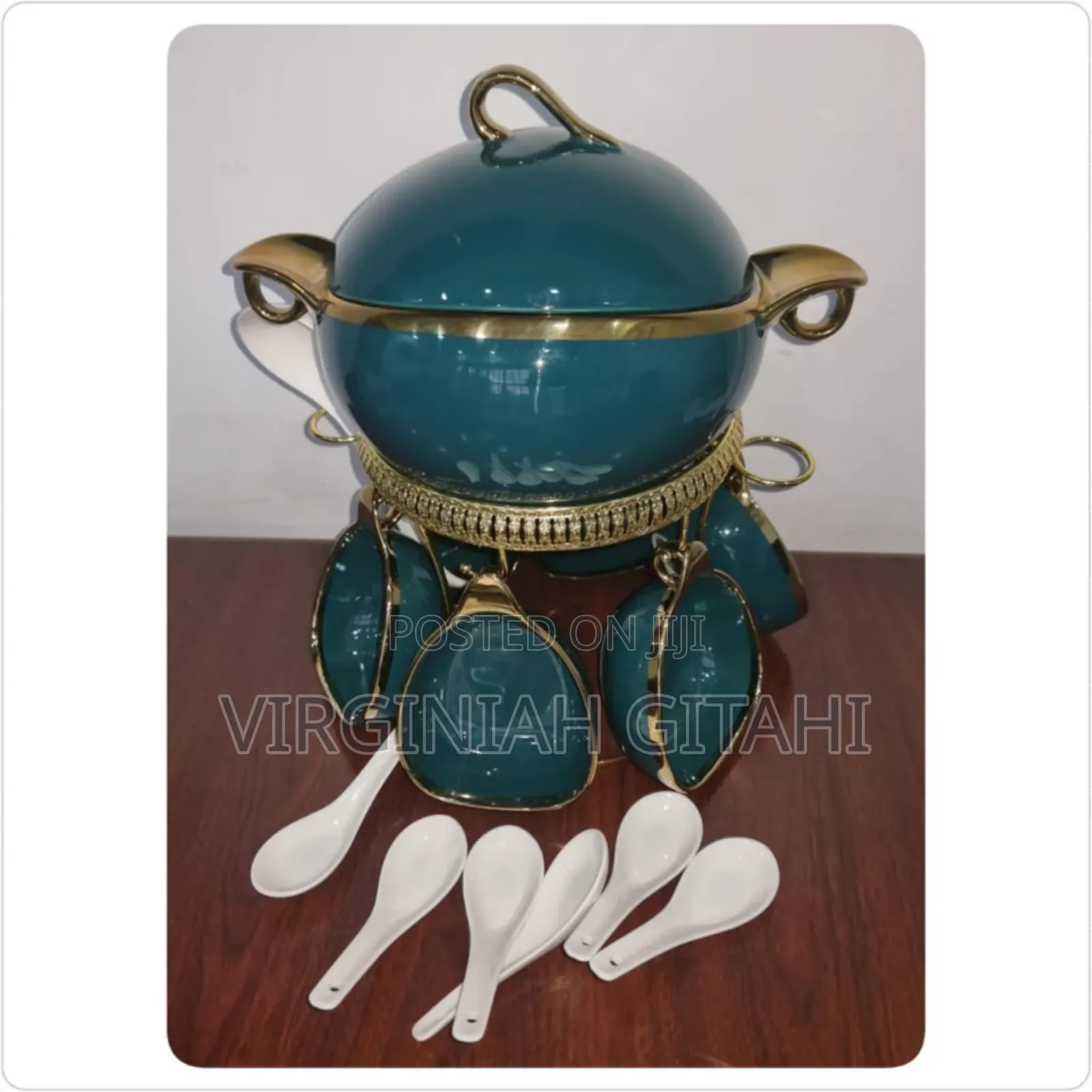 Jcc8434-L1 16pc Ceramic Soup Set on Golden Stand *