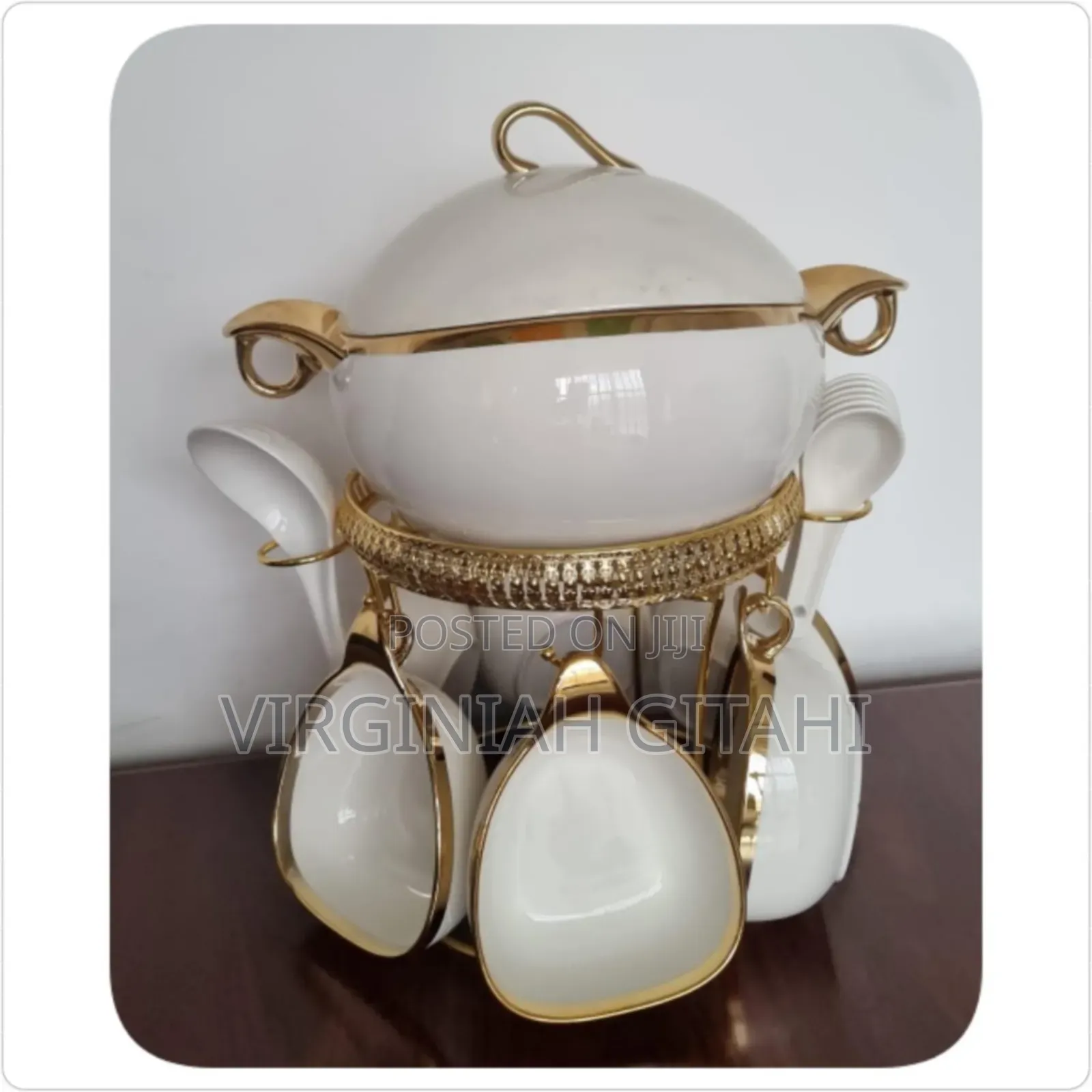 Jcc8434-L1 16pc Ceramic Soup Set on Golden Stand *