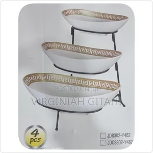 Jd8302-Y482 Set of 3 Ceramic Fruit Plates on Black Metal Rack