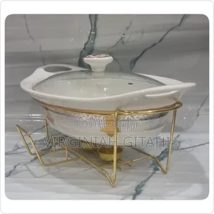 1.5l or 2l Ceramic Round Chaffing Dish + Burner and Golden Stand