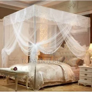 Diy-Friendly White Square Mosquito Nets With Four Metallic Stands