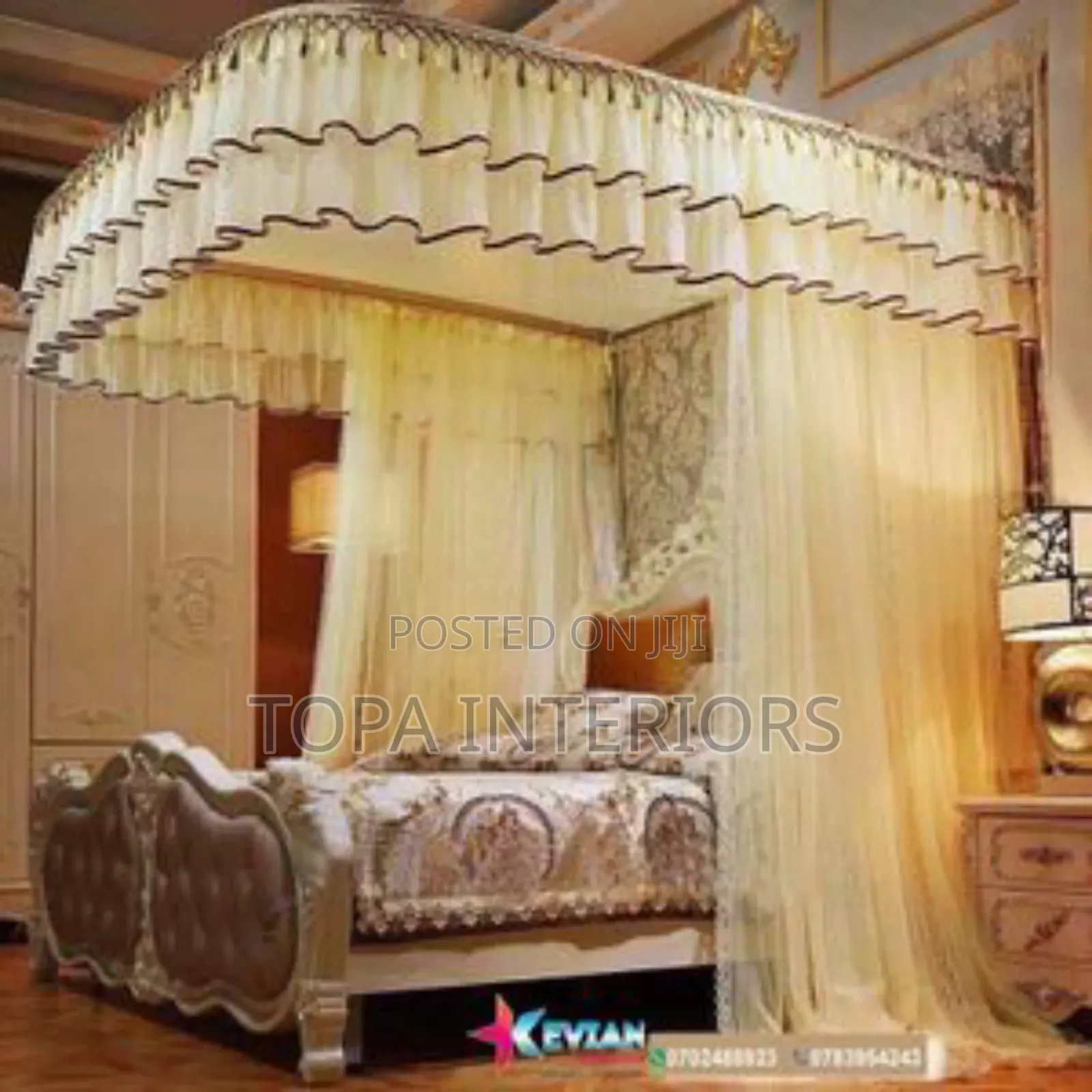 Cream Curved Rail Mosquito Nets With Two Strong Stands
