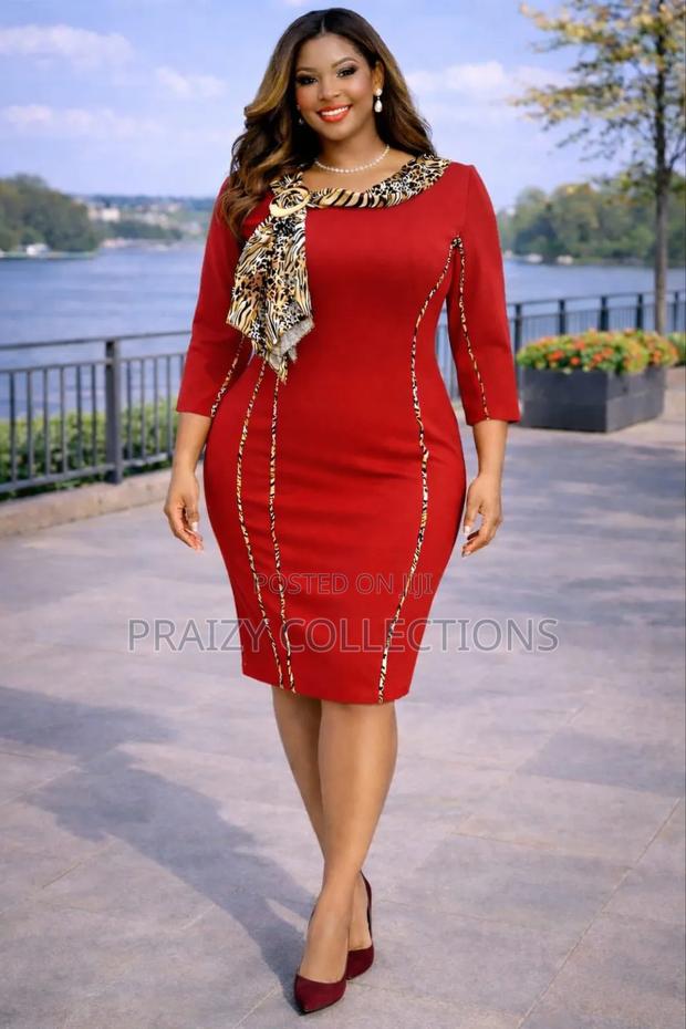 Straight Ladies'' Dress With Leopard Details