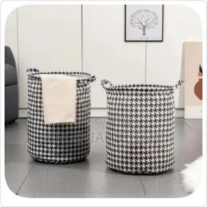 Foldable Houndstooth Laundry Hamper, With Handle,