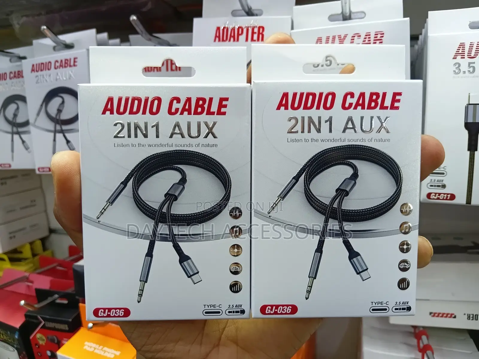 J-036 2-in-1 Type-C to 3.5mm Aux Audio Cable.