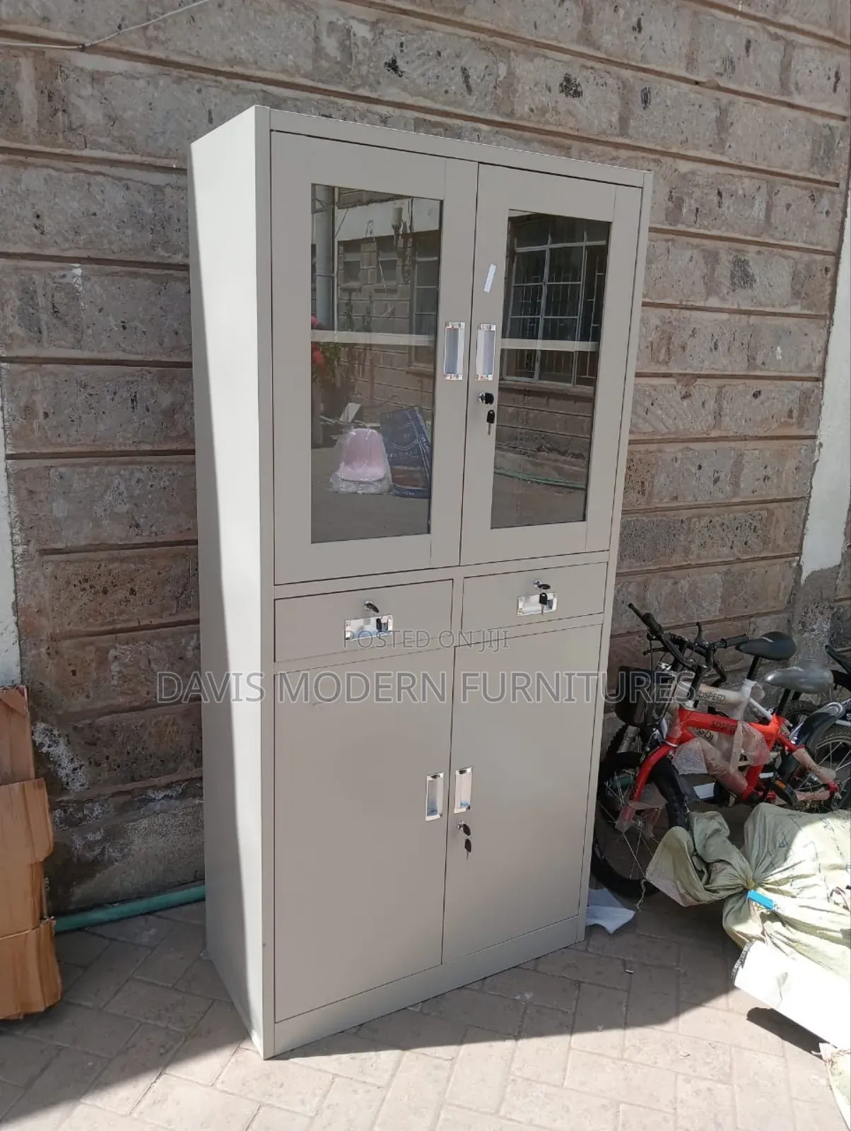 Metal Storage Cabinet With Glass Upper Door
