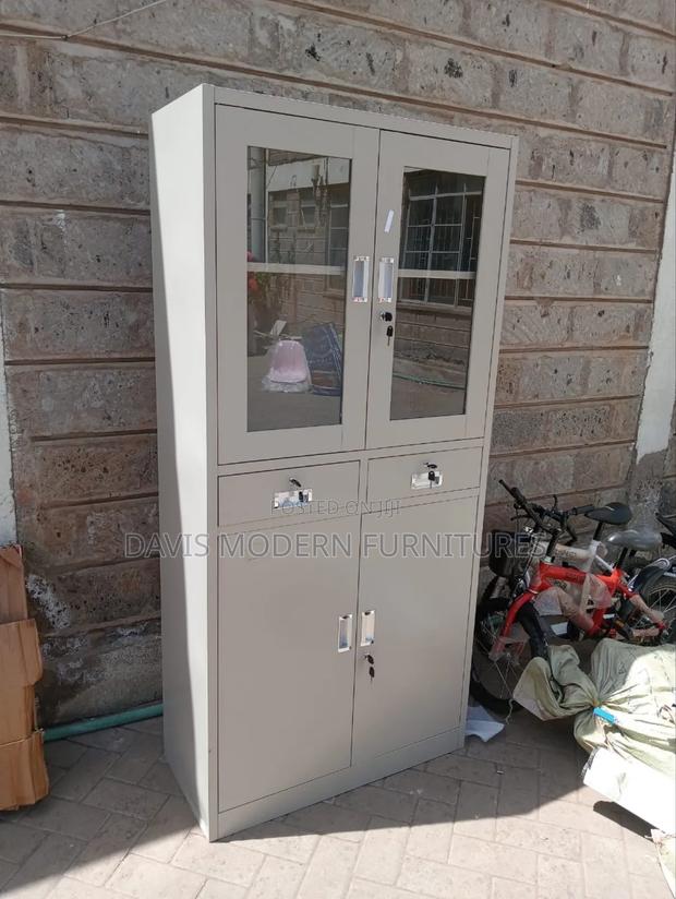 Metal Storage Cabinet With Glass Upper Door