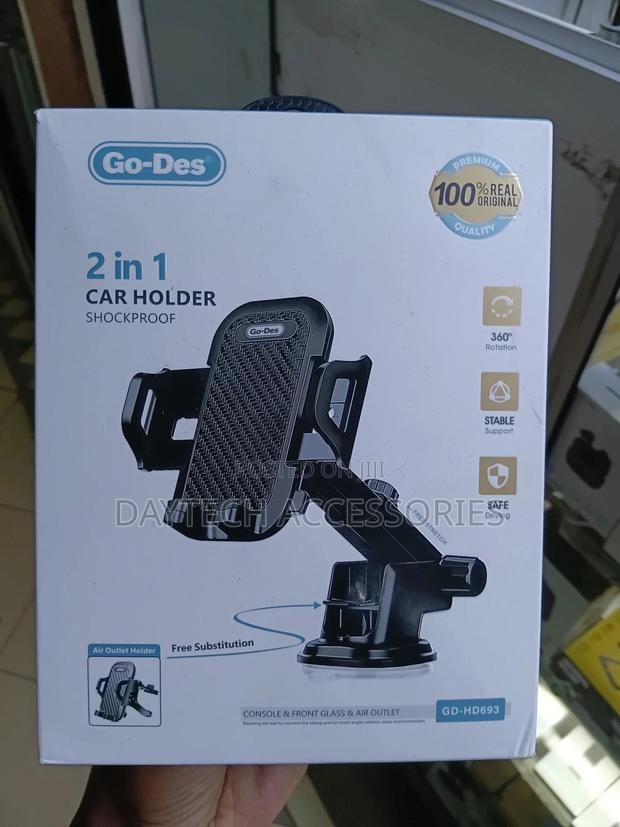 The Go-Des Gd-Hd693 Is a 2-in-1 Shockproof Car Phone Holder.
