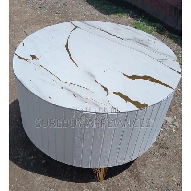 Elegant Round Coffee Table With Marble Top Fluted Wooden Base