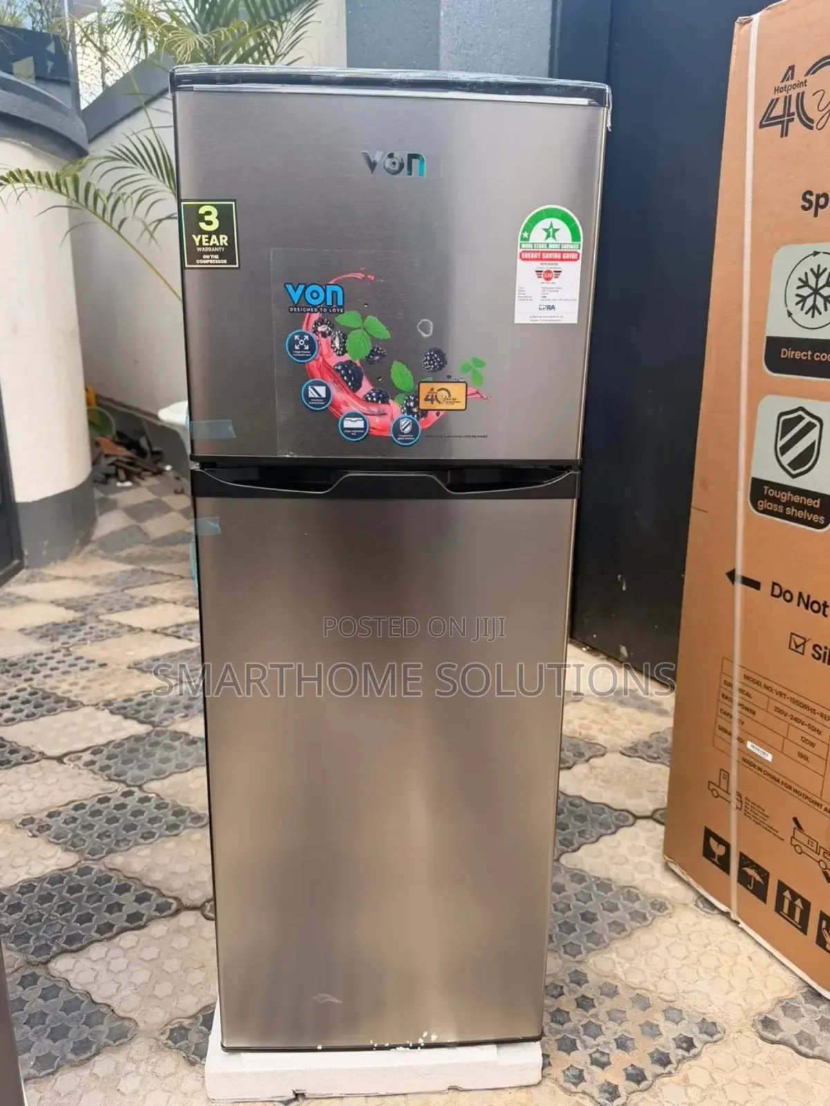 Von 175 Litres Double Door Refrigerator, Silver Finish,