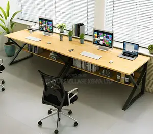 Office Desk; Wood and Metal Computer Desk With Shelf
