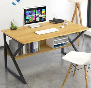 Office Desk; Wood and Metal Computer Desk With Shelf