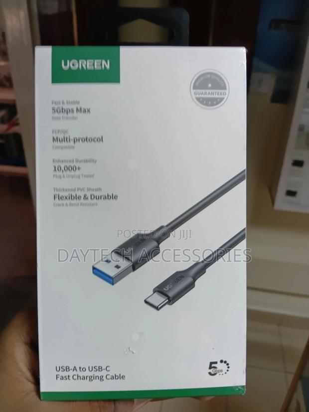 This Is a Ugreen 2m Usb 2.0 to Usb-C Fast Charging Cable - Black - main view