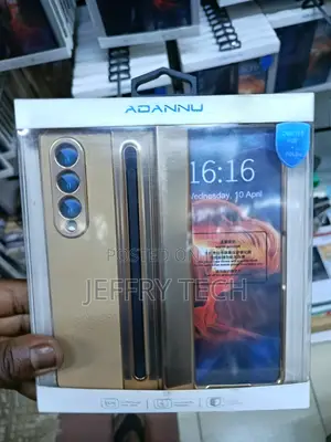 Lazik Samsung Galaxy Fold 4 Leather Case With S Pen and Hinge -Gold