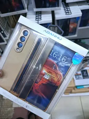 Lazik Samsung Galaxy Fold 4 Leather Case With S Pen and Hinge -Gold