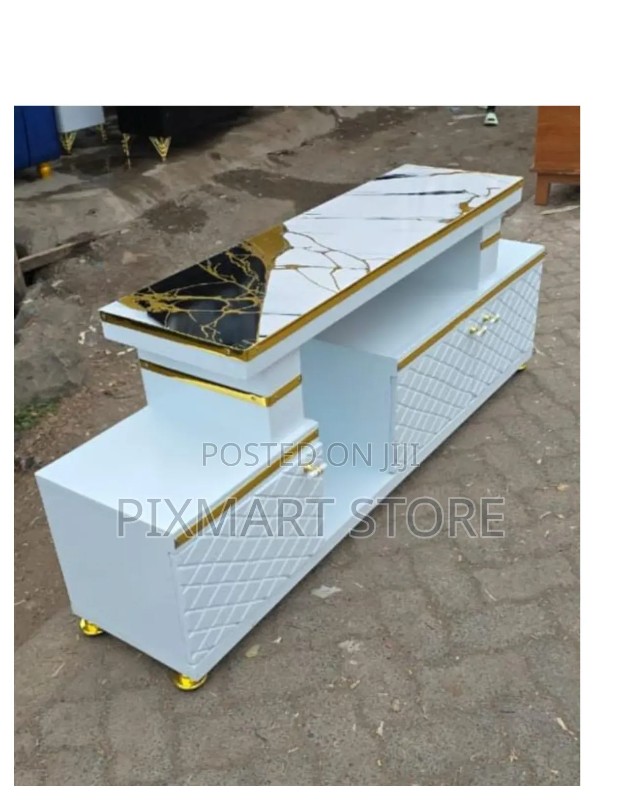 5ft Marble Top Tv Stand With Modern Storage Design