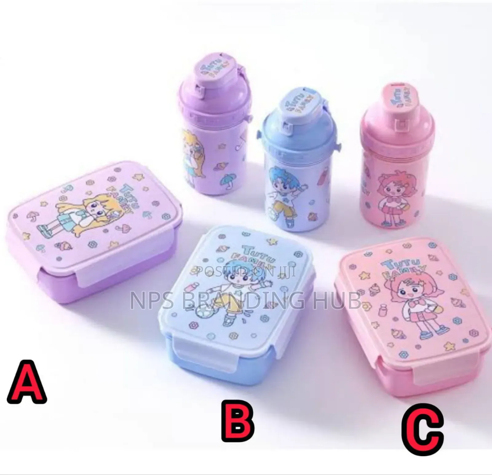 Lunch Box+ a Bottle With Compartment Insides and a Spoon, Folk Chu