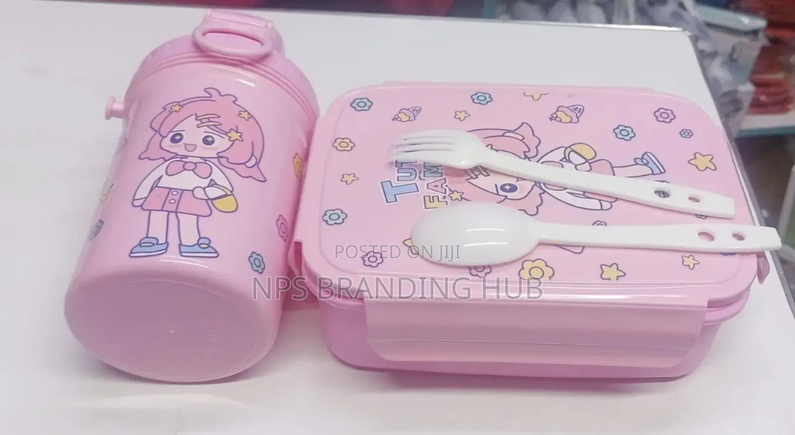 Lunch Box+ a Bottle With Compartment Insides and a Spoon, Folk Chu