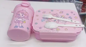 Lunch Box+ a Bottle With Compartment Insides and a Spoon, Folk Chu