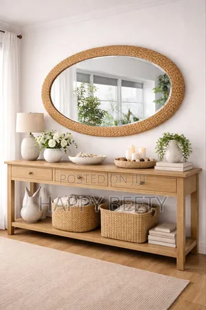 *Big Size Modern Oval Rattan Bamboo Decorative Mirror