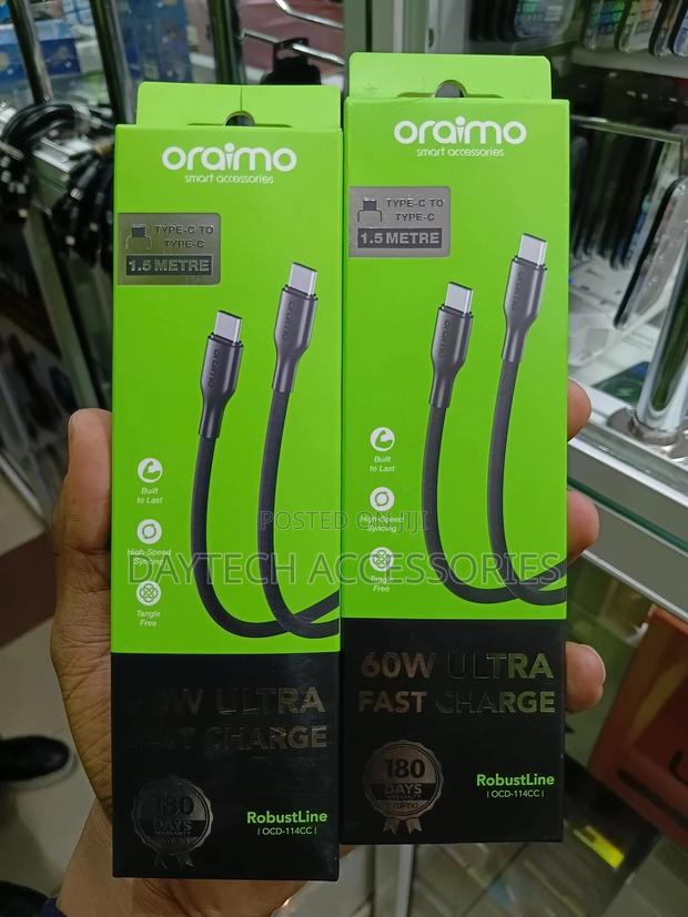 Oraimo Robustline 60w Type-C to Type-C Cable (Model Ocd-114cc). - thumbnail 2