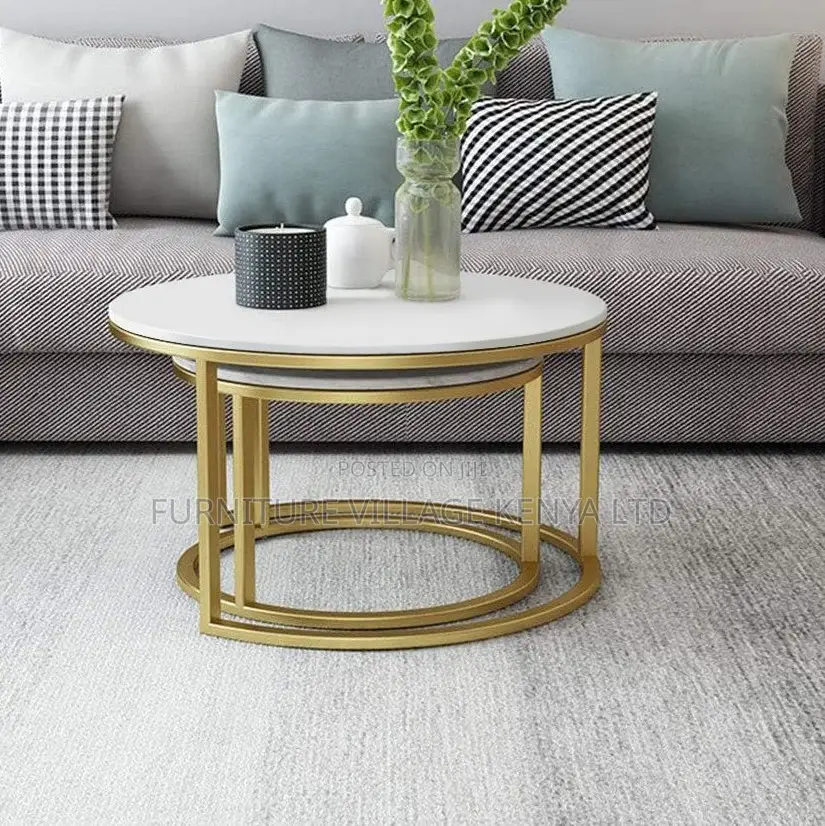 Coffee Table ;2-in-1 Designer Marble Look Nested Coffee Tables White
