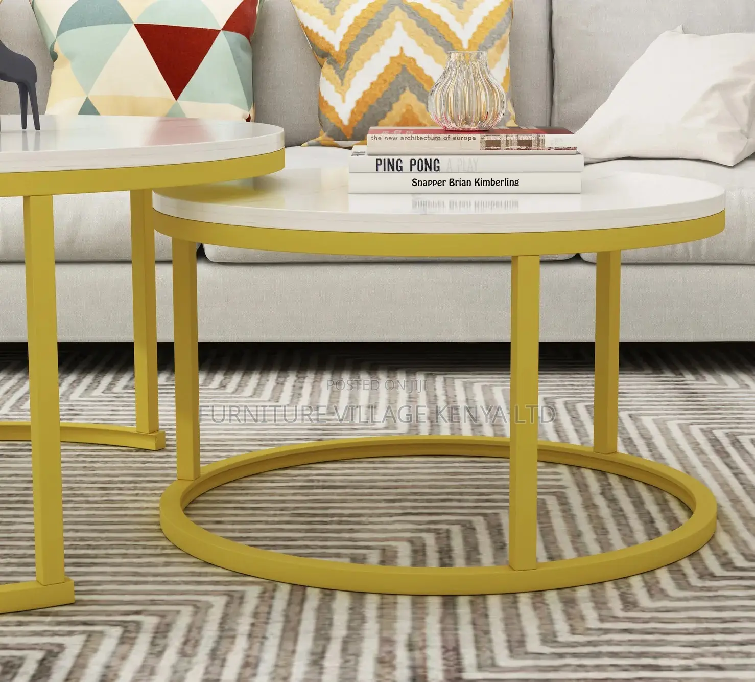 Coffee Table ;2-in-1 Designer Marble Look Nested Coffee Tables White