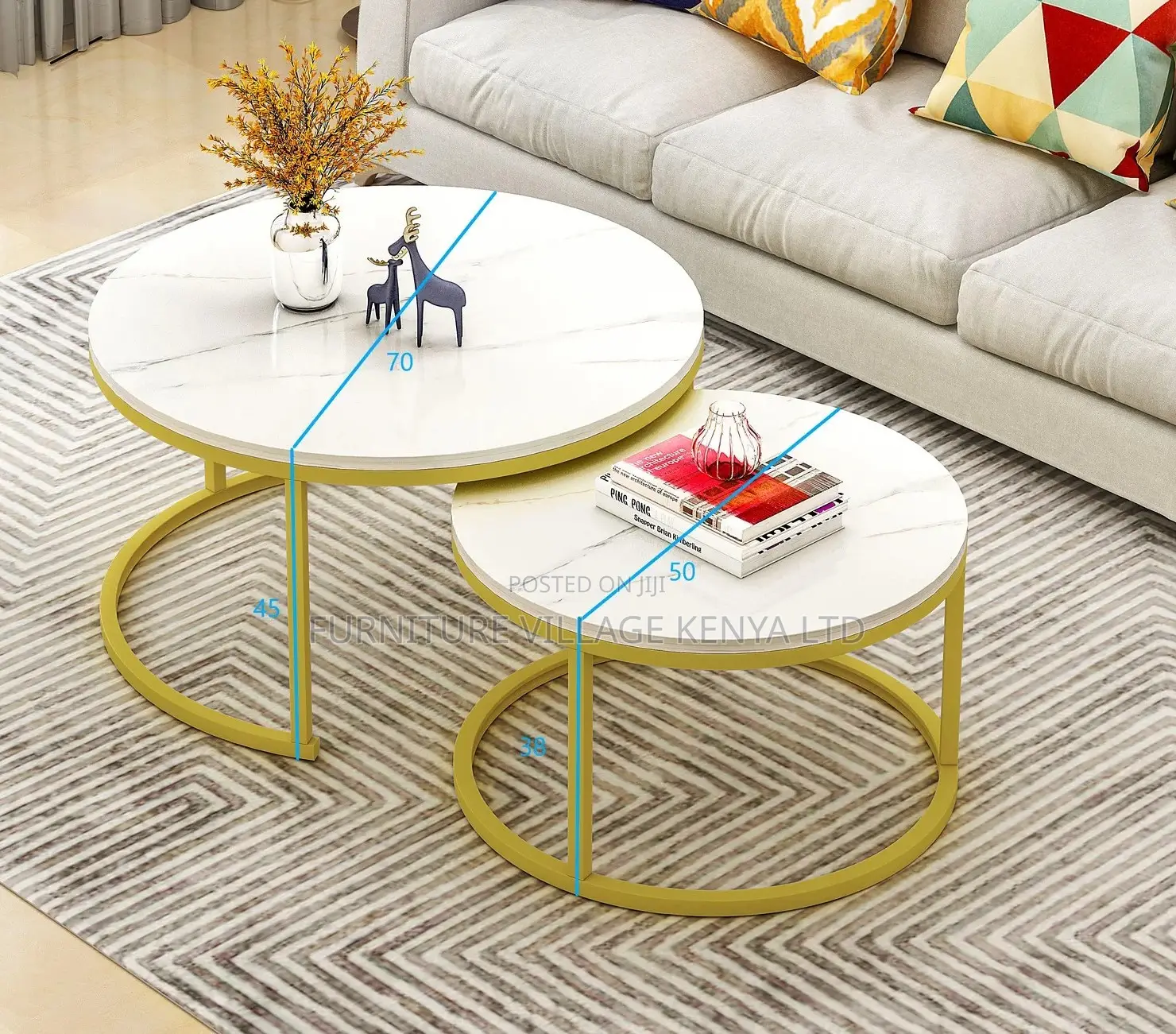 Coffee Table ;2-in-1 Designer Marble Look Nested Coffee Tables White