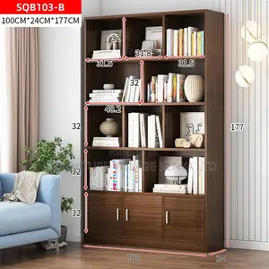 Office Bookcase; 3-Door Wardrobe Cabinet Bookcase Black Walnut