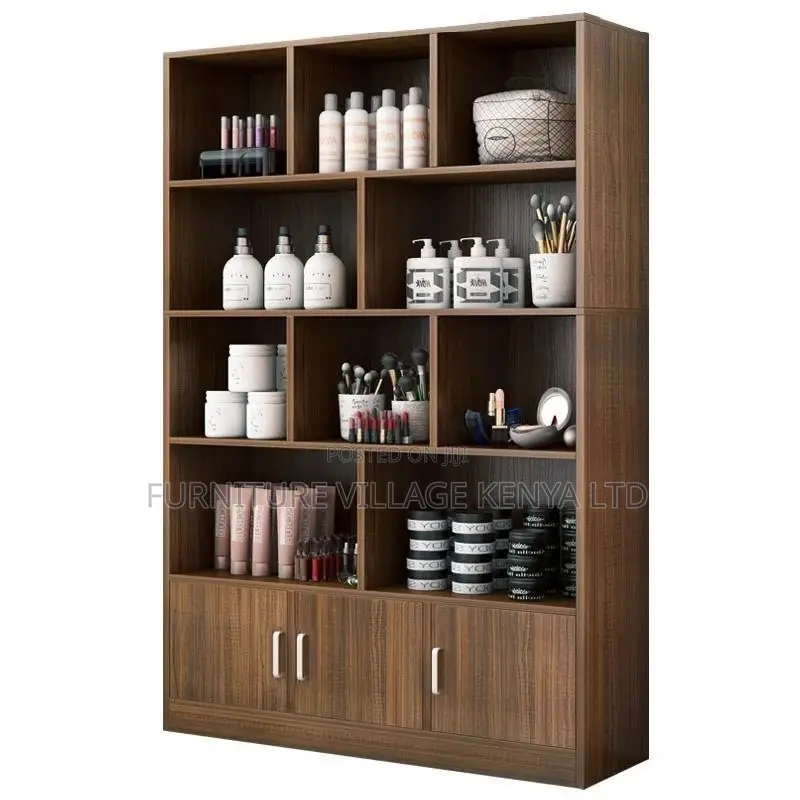 Office Bookcase; 3-Door Wardrobe Cabinet Bookcase Black Walnut