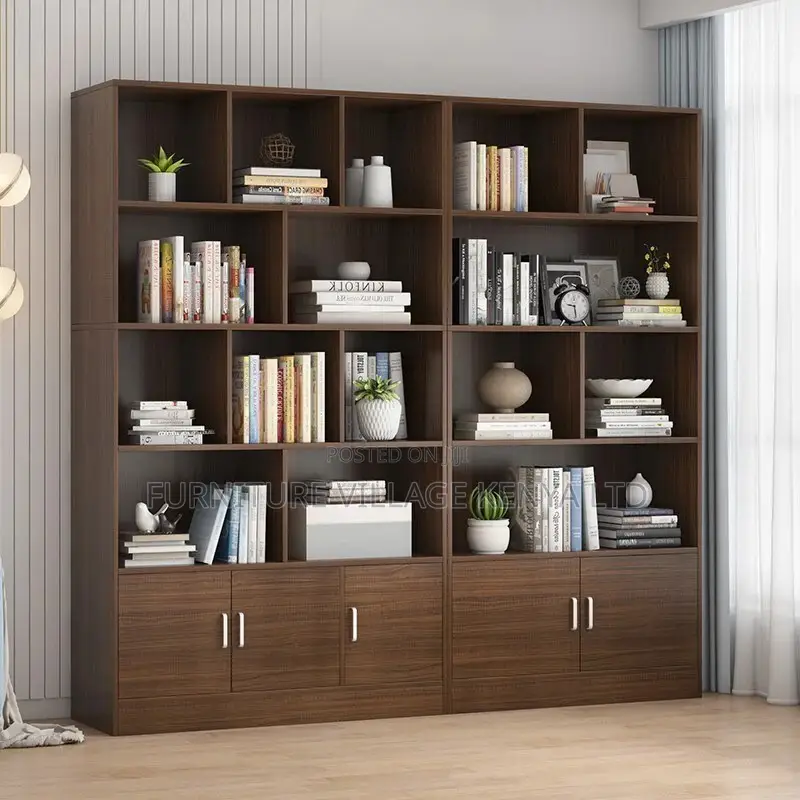 Office Bookcase; 3-Door Wardrobe Cabinet Bookcase Black Walnut