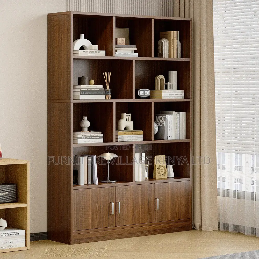 Office Bookcase; 3-Door Wardrobe Cabinet Bookcase Black Walnut