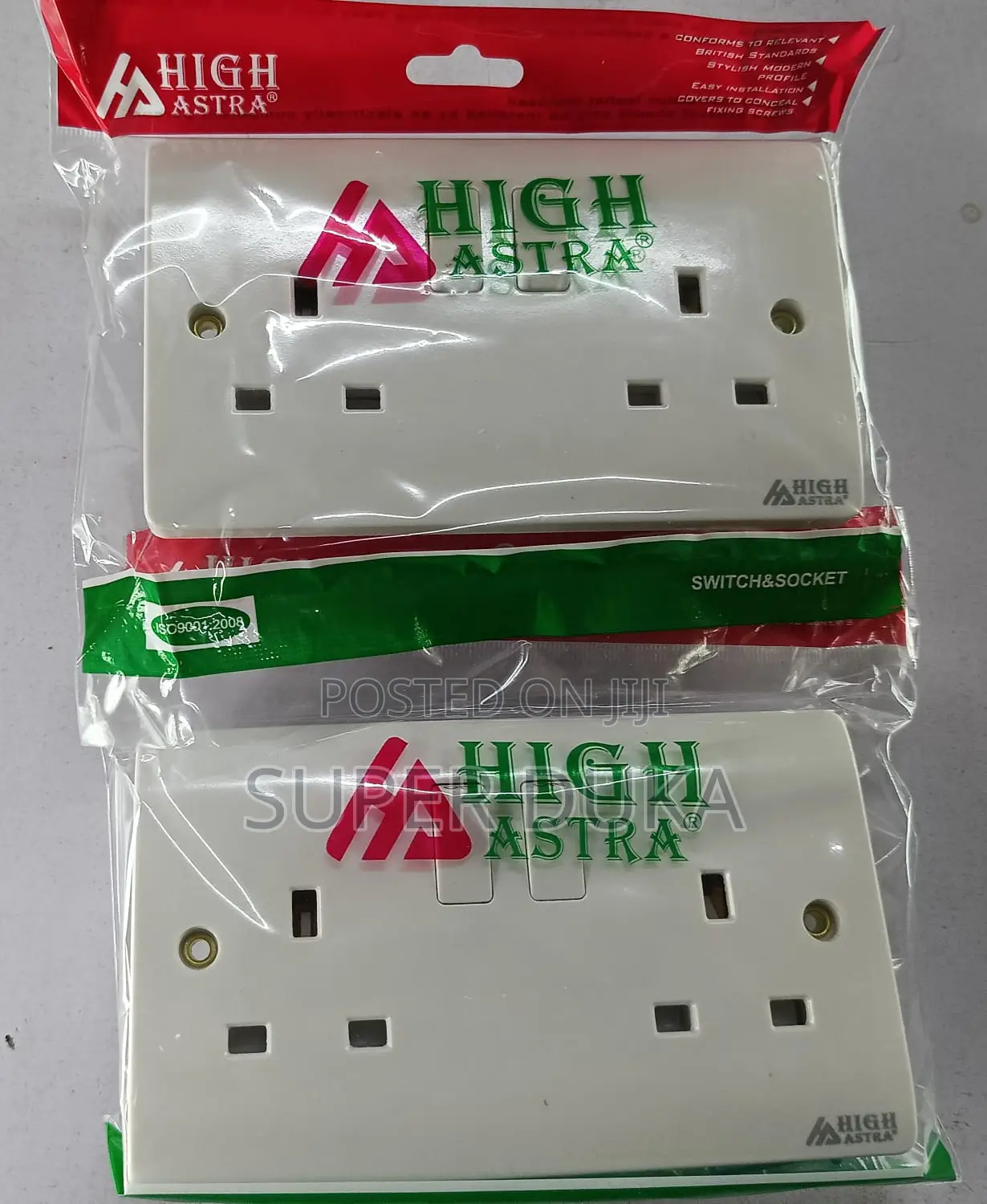 High Astra 13a Double Switched Socket - White Stylish Modern Profile