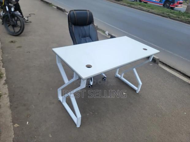 All White Metallic Stand Office Table and C 35 Office Chair