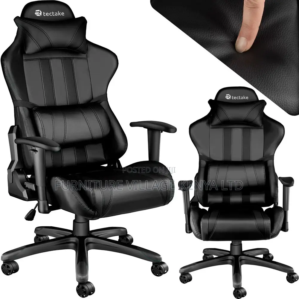 Gaming Chair; Faux Leather Black and Red Swivel Gaming Chair
