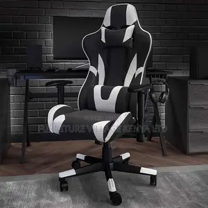 Gaming Chair; Faux Leather Black and Red Swivel Gaming Chair
