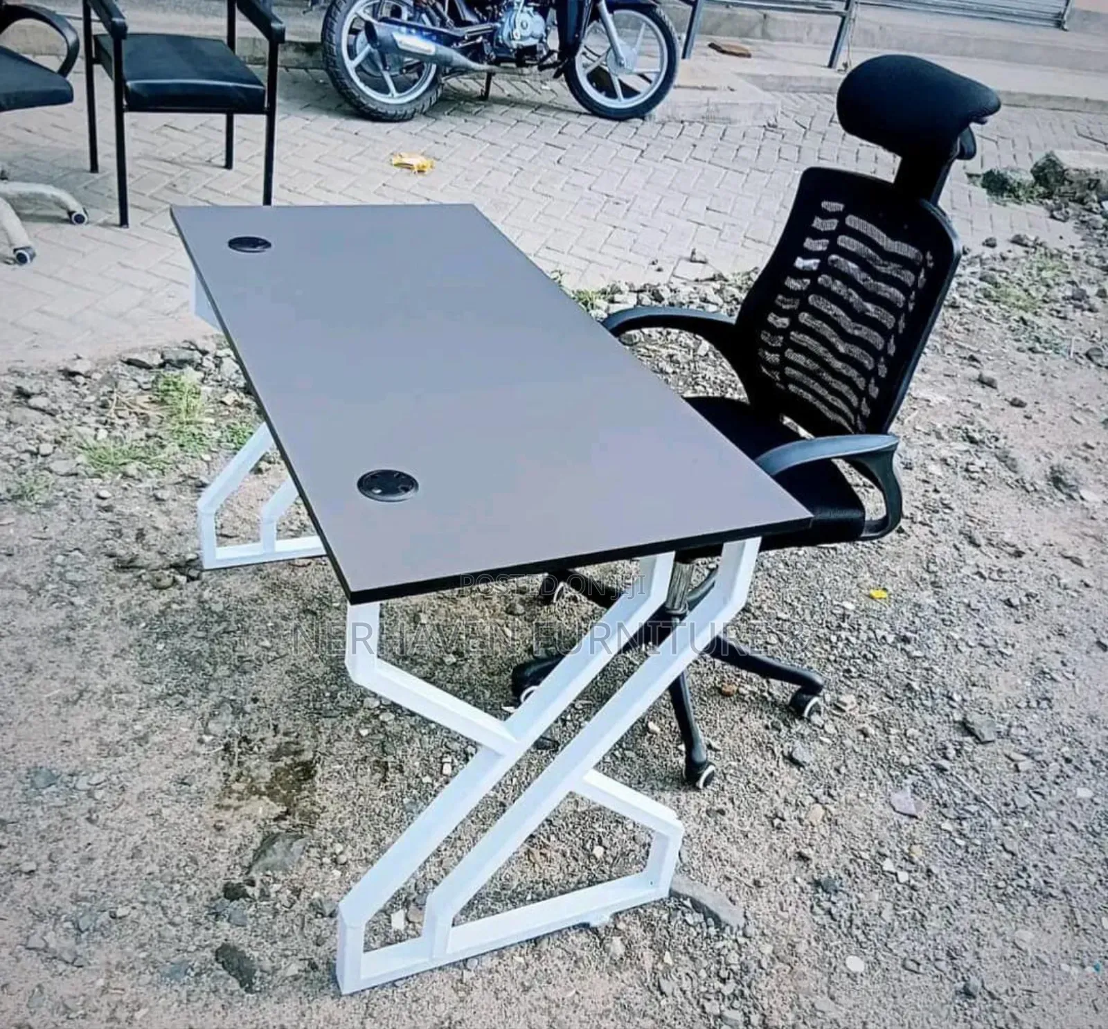 Metallic Study Table and Headrest – Modern Work Study Desk