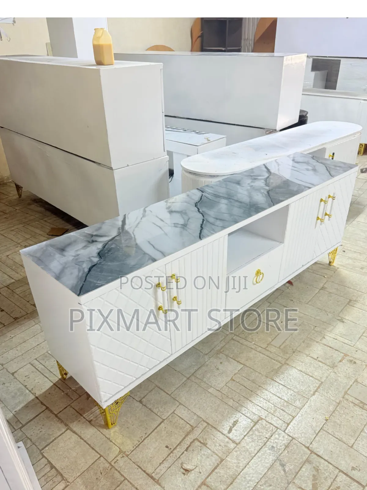 Modern White Tv Stand Marble Top.