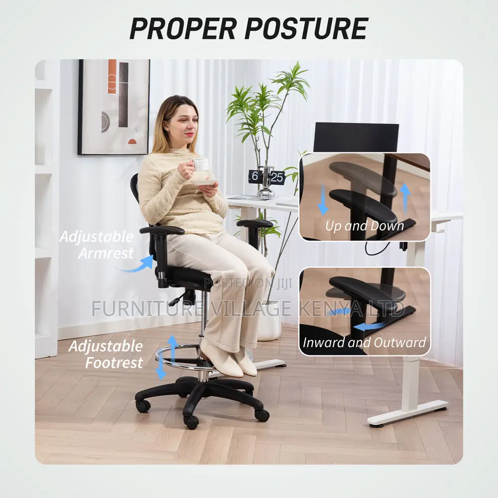 Office Chair; Black High Back Counter Office Chair