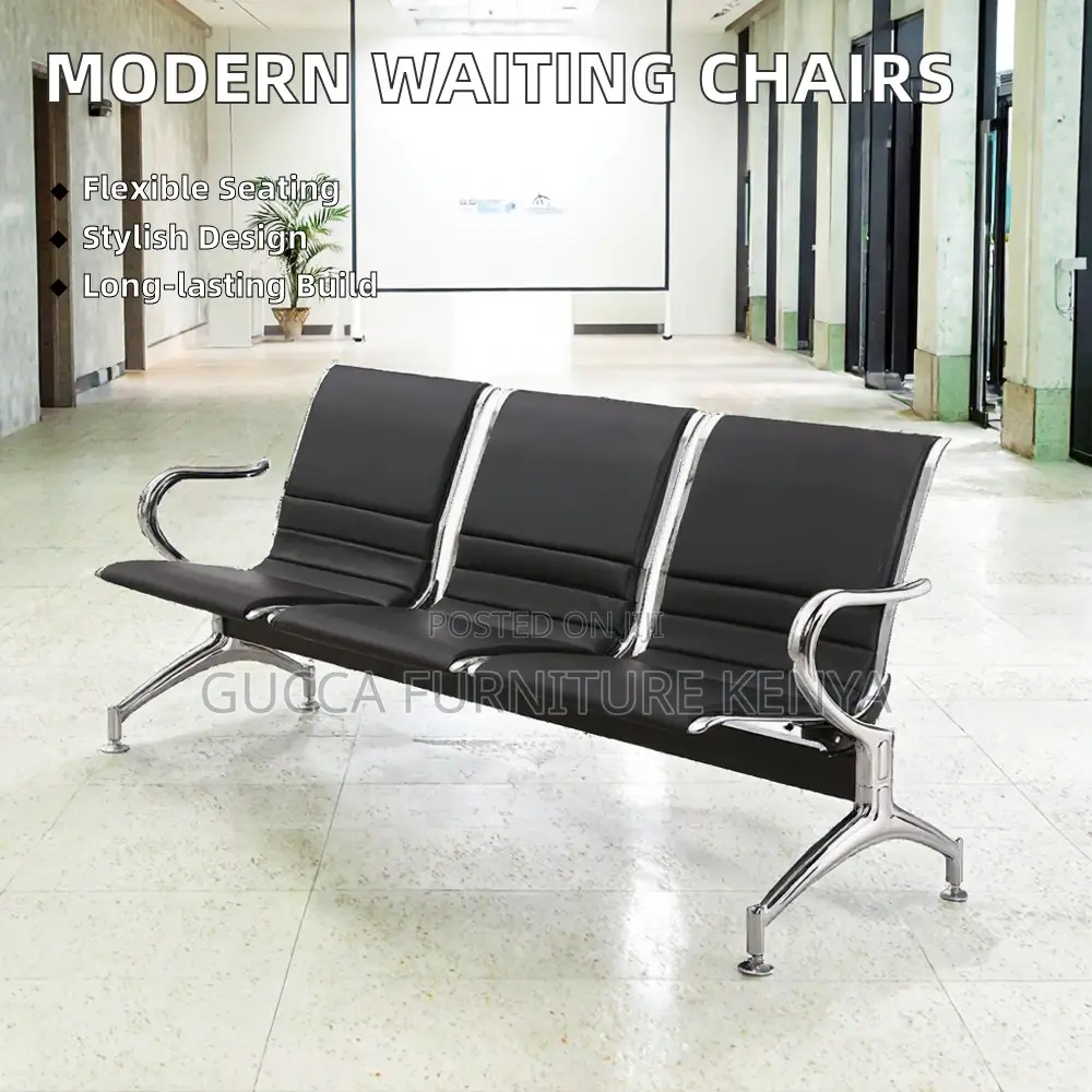 3-Seater Leather Padded Waiting Guest Bench