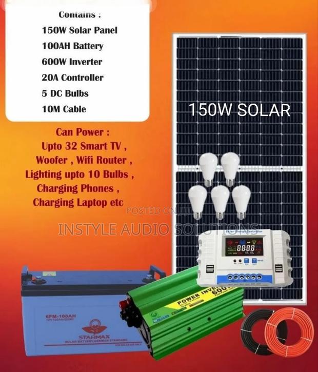 150w Home Solar System- 100ah Battery - 300w Inverter -Pay on Delivery