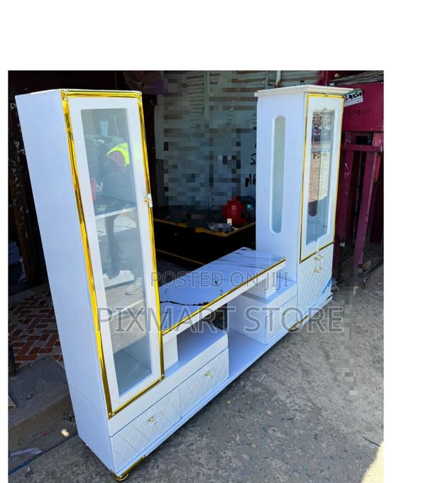 Executive Marble Tv Stand With Storage Cabinet