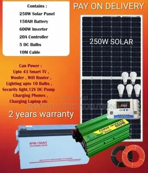 250w Full Solar System - 150ah Battery- 600w Inverter Pay on Delivery