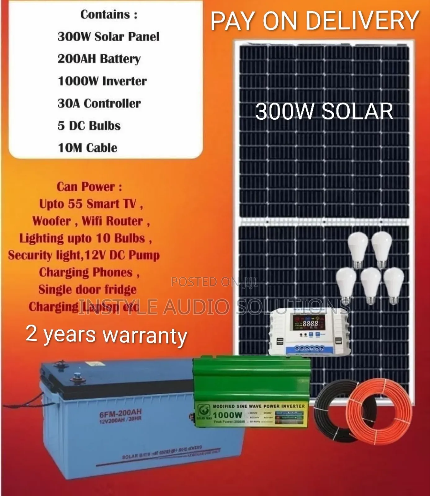 300w Full Solar System - 200ah Battery- 1000w Inverter Pay on Delivery