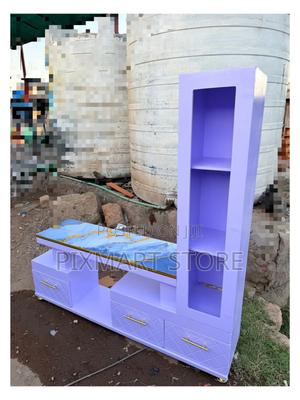Modern Tv Stand – Marble Finish With Cabinet Shelves - thumbnail 2