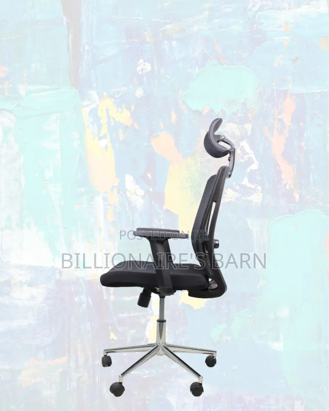 Black Mesh Office Chair Ergonomic Headrest With Chrome Base Adjustable