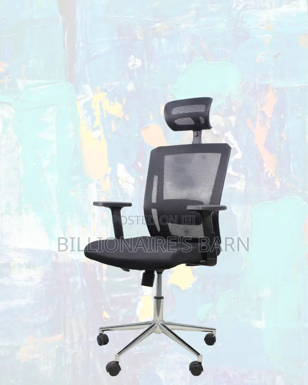 Black Mesh Office Chair Ergonomic Headrest With Chrome Base Adjustable