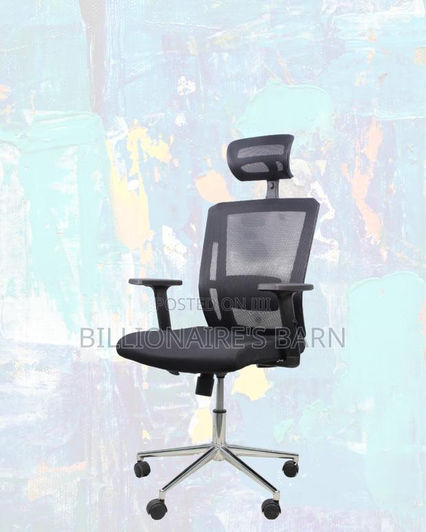 Black Mesh Office Chair Ergonomic Headrest With Chrome Base Adjustable - thumbnail 3