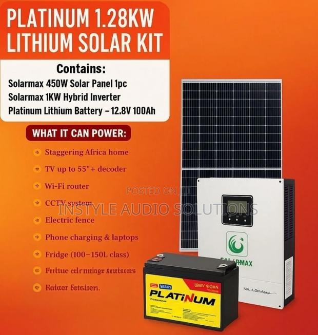 450w Solar - 1kw Hybrid Inverter - 12.8v - 100ah Lithium Battery Kit